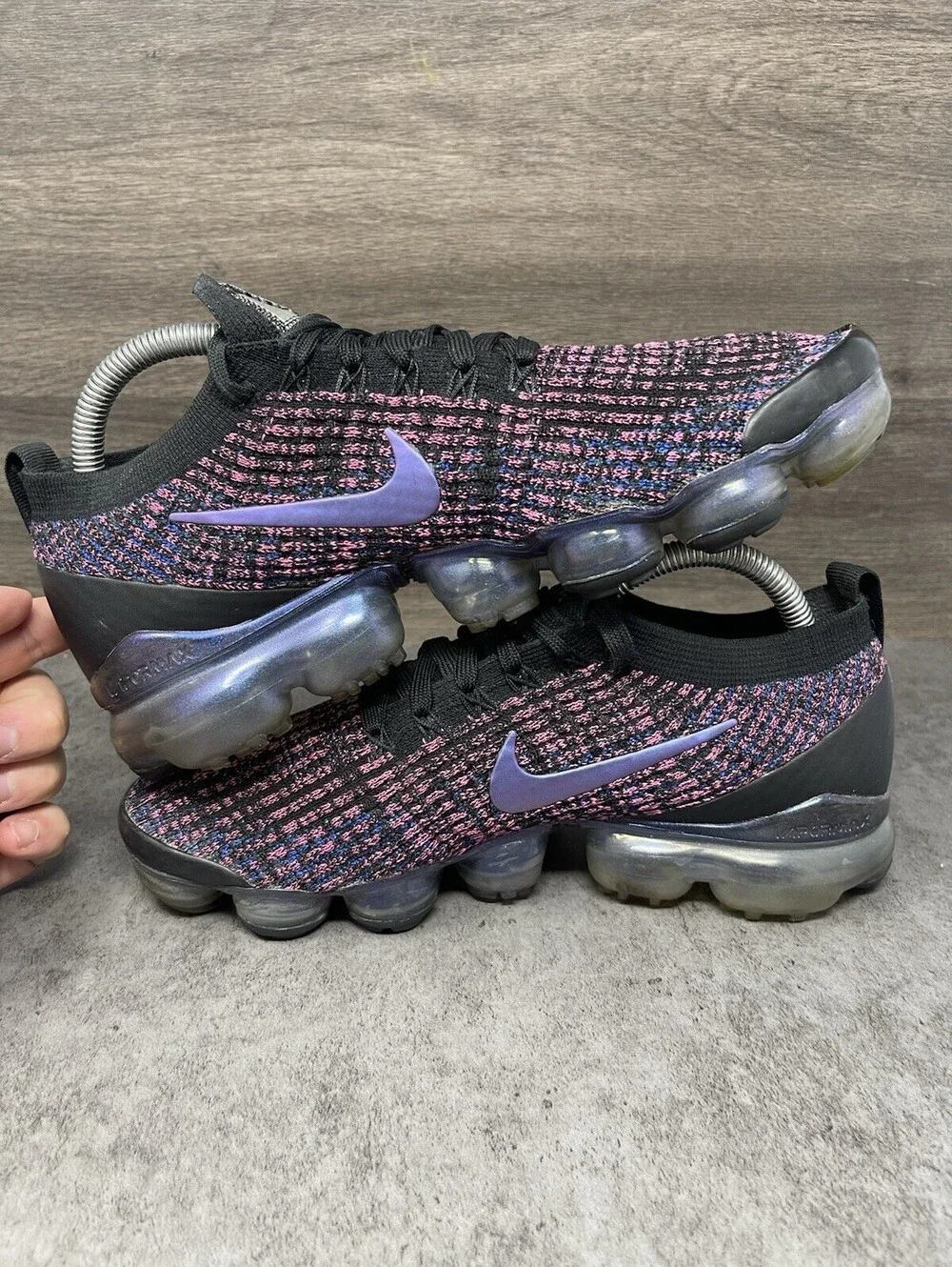 Nike Air VaporMax Flyknit 3 Black Pink Blue Womens Size 8.5 Running Shoes